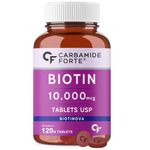 Carbamide Forte Biotin 10000mcg for Hair Growth, Skin & Nails - 120 Veg Tablets