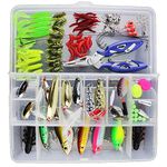 Docooler 73/101 /132/232 Pcs Fishing Lures Mixed Hard Baits Soft Baits Popper Crankbait VIB Topwater Floating Fishing Lures Hooks Kit (101 PCS)