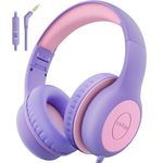 EarFun Kids Headphones with Mic for Boys and Girls, Over Ear HD Stereo Headphone for Children, 85/94dB Volume Limiter, Sharing Port, Foldable On Ear Headsets with Mic (Violet&Pink)