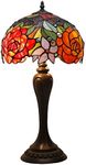 4MYHOME Tiffany Lamp Stained Glass Table Lamp Red Rose Flower Bedside Desk Reading Light 12X12X22 Inches Decor Bedroom Living Room Home Office S001 Series