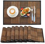 Eorbow 8 Pack Bamboo Placemats, Natural Anti-Slip Dining Table Mats, Rustic Japanese Style Washable for Room, Kitchen, Restaurant, 18 x 12 Inch, Brown