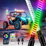 DREAMOTOR Whip Lights, 2Pcs 1FT Spiral RGB LED Whip Lights for Side by Side with Wireless Remote and APP Control, RGB Chasing Lighted Antenna Whips for UTV ATV Truck Polaris Dune Buggy RZR Can-Am