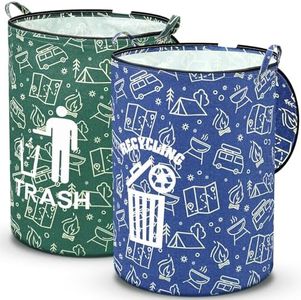 Memorywuu 2 Pack Collapsible Trash Can Camping with Zippered Lid Foldable Storage Bin Portable Trash Can Camping Garbage Can for Outdoor Camping RV's Yard Waste (Trash and Recycling Style)