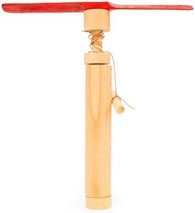 Kikkerland Huckleberry Pull Helicopter – Beechwood Flying Toy with Launcher for Outdoor Play