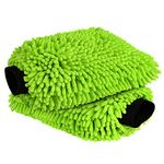 AIDEA Car Wash Mitt Microfiber, 2PK-Scratch & Lint-Free, Premium Chenille Microfiber Wash Mitt Car Wash Brush-Green Regular Size (7.12''X10.14'')