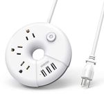 Power Bar with USB, NTONPOWER Travel Power Strip with 3 USB Ports 3 Outlets, 5 ft Extension Cord Indoor, Compact Travel Essentials, for Travel, Cruise Ship, Dorm Room, Nightstand and Hotel, White