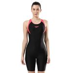 Speedo Women's Endurance Essential Panel Racerback Legsuit Swimwear - Black & Raspberry Fill