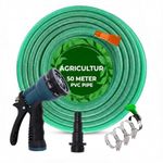 AGRICULTUR 50 Meter 0.5 inch Heavy Duty Braided PVC Garden Hose Pipe with 8 Mode Spray Gun, Tap Adapter & 3 Clamps, Water Pipe for Garden, Car Washing, Garden Pipe for Home Green) (50 Meters)