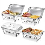 WILPREP Chafing Dish Buffet Set, 4 Pack 8 qt Chafers for Catering with 8 Half Size Food Pans Fuel Holders 4 Lids Foldable Frames, Stainless Steel Food Warmers for Parties Buffets Banquets Dinners