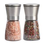 Salt and Pepper Grinder Set of 2, Premium Stainless Steel Spice Mill with Adjustable Coarseness, Ceramic Blades, Refillable Glass Body with 60Z capacity