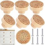 ETIUC 6pcs Rattan Drawer Knobs 1.57inch/40mm Boho Dresser Knobs Handmade Wood Cabinets Knobs Handles Hardware Woven Wicker Drawer Knobs for Kitchen Cabinets Dresser Pulls Furniture Knobs(Rattan)