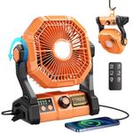 Tuarso 10000mAh Rechargeable Table Fan for Home with LED Emergency Light, Portable Battery Fan Rechargeable Big Size with Remote Control 8 High Speeds Wind, Kitchen Fans for Cooking Orange