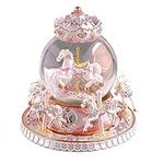 Autker Carousel Music Box Unicorn Snow Globe Horses Music Box with 7 Colorful LED Lights Birthday/Christmas/Valentine Gift for Kids,Girls,Daughter,Women (Melody Castle in The Sky)