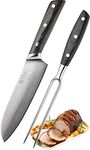 Taylors Eye Witness Quantum Pakka Wood Fork & Carving Knife Set - 2pc Sharpe, Premium High Hardness Exotic Super-Steel Core, Between 66 Premium Steel Alloy Layers, Damascus Hamaguriba Grind Profile.