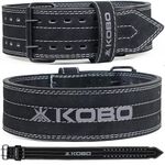 Kobo 10mm Prong Gym Belt For Weight Lifting Fitness, Seude Leather, 4” Wide Back Support, 12 Adjustable Dual Holes, Powerlifting Bodybuilding Deadlift Squat Workout Strength Training, Men Women