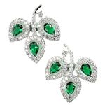 Zeneme Leaf Shaped Rhodium Plated American Diamond Stud Earring For Women And Girls (Green)