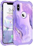 BENTOBEN for iPhone X/XS Case Marble, Phone Case for iPhone X/XS Three Layers Heavy Duty Shockproof Hard PC Soft TPU Cover Bumper Patterned Glitter Flow Gold Marble Protective Case for iPhone X/XS