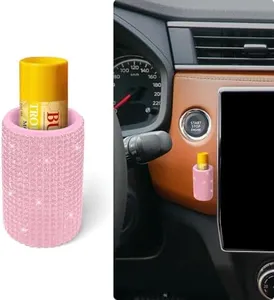 xbrtaia 1 Pack Upright Car Chapstick Holder, Bling Insulating Lip Balm Holder,Rhinestone Car Accessories for Women Interior,Suitable for Most Vehicles.(Pink)