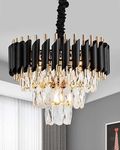 ADWAIT Black Mamba Chandelier with Stainless Steel Tube Crystal Chandelier,Black Gold 400mm