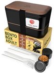 Umami Premium Bento Box Adult All-in-1, 4 Utensils, 100% Leakproof, Nestable to Save Space Lunch Containers for Adults, Bento Lunch Box, Real Wood Lid, Design Award Winner, Boîtes à Lunch