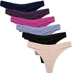 Ekouaer Thong Underpants Women Invisible Underwear No Show Seamless G-String Cotton Thongs 6 Pack Lady Small Hipster