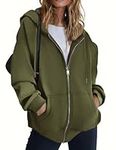 Zeagoo 2024 Women's Oversized Zip Up Hoodies Casual Fall Winter Sweatshirts Fleece Jacket Drawstring Y2K Hoodies Teen Girls Army Green