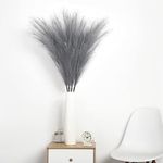 4 PCs Faux Pampas Grass Decor, 44 Inch Large Tall Fluffy Artificial Fake Flower Boho Decor, Bulrush Reed Grass for Vase Filler, Farmhouse Home Wedding Decor (Gray)