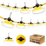 JC-LGL LED Construction String Light 100FT, 130W 16000Lm Industrial Grade LED String Work Lights with 10 Bulbs, 5000K Super Bright for Temporary Lighting for Construction Sites, Renovation, Mine Cave