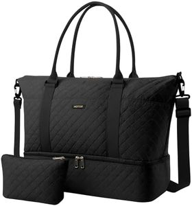 HOTOR Travel Duffel Bag - Weekender Bags for Women, Carry On Overnight Bag with Shoe Compartment, with Toiletry Bag for Travel Essentials and Travel Accessories, Black, 15.8"×18.1"×8.7"