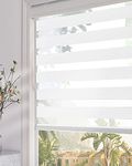 Persilux Zebra Roller Blinds Dual Layer Roller Sheer Shades (46" W X 72" H, White) Light Filtering Privacy Light Control for Day and Night Roller Window Shades for Windows, Home and Office