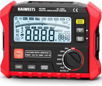 KAIWEETS Megohmmeter, Insulation Resistance Tester, Up to 100GΩ, 50V/100V/250V/500V/1000V, One-Touch DAR/PI, with AC/DC Voltage Testing for Motors, Solar, HVAC