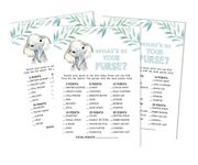 Inkdotpot 50 Sheets What's in Your Purse Baby Shower Game Cards Baby Elephant Gender Neutral Activity Cards Party Idea Baby Shower Party Supply