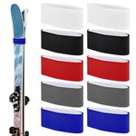 PEUTIER 10pcs Ski Straps Fasteners, Adjustable Ski Wraps Straps EVA Ski Ties Ski Fastener Tape with Protective Design for Carrying Ski Gear Winter Christmas(Red, Blue, White, Black, Grey)