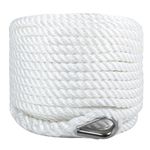 Boat Anchor Rope 1/2 Inch x 50 Feet 3 Strand Twisted Anchor Line Premium Braided Polypropylene Anchor Rope for Yacht, Sailboat, Boat, Docking, Mooring - White