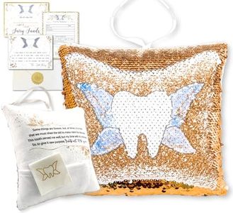 20 Moments of Tooth | Tooth Fairy Pillow for Girls and Boys with Tooth Fairy Bag | Reversible Sequin Tooth Pillow | Tooth Fairy Gifts for Girls or Boys | Tooth Fairy Presents | ToothFairy Gift