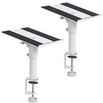 VIVO Clamp-on Speaker Stand Desk Mount Set, 25cm x 23cm Trays, Height Adjustment and Tilt, Universal Audio Holders for Computer and Bookshelf Speakers, Elevated Sound, 2 Pack, White, MOUNT-SP01CW