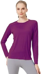 Outdoor Running Merino Wool Quick Drying Women's Hiking T-Shirt Crew Neck Long Sleeves 180g Purple XL