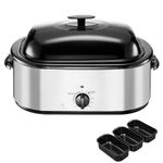 Uargd 24QT Electric Roaster Oven with Adjustable Temperature, Multi-Function Roasting Pan Featuring Buffet Server, Self-Basting Lid, and Defrost & Warm Settings