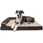 Furhaven XXL Orthopedic Dog Bed Two-Tone Faux Fur & Suede L Shaped Chaise w/Removable Washable Cover - Espresso, Jumbo Plus (XX-Large)