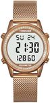 TIMEURE Women's Step Counter Pedometer Watch Crystal Stone, No App, No Charging Needed for Step, Calorie, Distance Tracking, Alarm, Countdown Timer, TU-2401 (Crystal Brown)