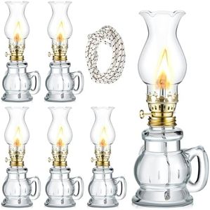 Yexiya 6 Set Vintage Glass Kerosene Lamp Rustic Oil Lamp Lantern Chamber Oil Lamps Clear Kerosene Lamp Hurricane Lamp with 6.6 ft Extra Wick for Indoor Use Lighting Decor Emergency (Trendy Style)