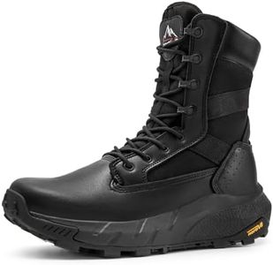 NORTIV 8 Men's Breathable Tactical Military Work Boots Side Zipper Leather Lightweight Hiking Motorcycle Combat Boots 8 Inches,Size 9.5,BLACK,SNMT242M