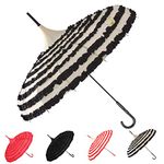 Outgeek Ladies Sunproof Umbrella Parasol Lace Flowers Pagoda-Shaped Victoria Style Long Handle (Cream)