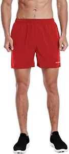 EZRUN Men's 5 Inches Running Workout Shorts Quick Dry Lightweight Athletic Shorts with Liner Zipper Pockets,Red,L