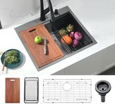 Doirteal 25 inch Drop in Black Kitchen Sink Workstation Gunmetal Black Stainless Steel Farmhouse Sink Topmount Kitchen Sinks with Ledge and Accessories Kit, Pre-drilled 2 Holes for Bar Remodel, BL17