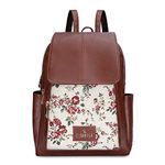 THE CLOWNFISH Medium Size Minerva Faux Leather & Tapestry Women's Standard Backpack College School Bag Casual Travel Standard Backpack For Ladies Girls (White- Floral), 10 Litre