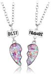 2PCS Unique BFF Necklaces with Sequins, Shinning Best Friends Half Heart Pendant Chain Necklaces, Best Friends Forever Friendship Jewelry Gifts for Women Girls Friends Sisters