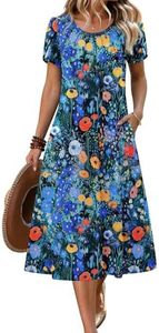 Zeagoo Floral Midi Dress for Women Cotton Boho Dress 2026 Long Maxi Dresses Women Casual Flowy Dresses Beach Sundress, Colorful Print XL
