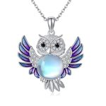 HUKKUN Owl Necklace Sterling Silver Moonstone Owl Pendant Necklace Owl Jewelry for Women