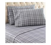 Shavel Home Products Micro Flannel Printed Sheet Set, Carlton Plaid Gray, Queen